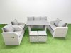 Fimous 9 Seater Garden Furniture Set PE Ratten Garden Sofa Set with Rectangular Dining Table 2 Small Stools Light Grey