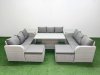 Fimous PE Rattan Lounge Sofa Set 11 Seater Outdoor Garden Furniture Set with Adjustable Lifting Dining or Coffee Table 3 Seater Sofa 2 Big Footstools 2 Side Table Light Grey