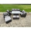 Fimous Wicker PE Rattan Outdoor Garden Furniture Sets Height Adjustable Rising lifting Dining Table Reclining Chair Sofa Set with 3 Footstools Dark Grey Mixed