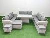 Fimous PE Rattan Lounge Sofa Set 12 Seater Outdoor Garden Furniture Set with Adjustable Lifting Dining or Coffee Table 3 Seater Sofa 3 Stools Light Grey
