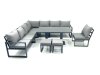 Fimous 10 Seater Outdoor Aluminum Garden Furniture Set Corner Sofa 2 Small Footstools Rising Lifting Dining Table Sets Dark Grey