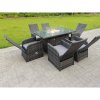 Fimous Rattan Garden Furniture Gas Fire Pit Rectangle Oblong Dining Table And Chairs 6 Seater Plus Rectangular Table