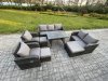 Fimous Outdoor Rattan Garden Furniture Set 10 Seater Patio Lounge Sofa Set with Dining Table 3 Footstools Dark Grey Mixed