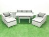 Fimous Garden Dining Set Outdoor Rattan Furniture Set with Sofa Dining Table 2 Chairs 2 Big Footstools Side Table Light Grey Mixed
