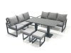 Fimous 8 Seater Aluminium Outdoor Garden Furniture Set with Adjustable Rising Lifting Dining Table 3 Seater Sofa 2 Small Footstool Dark Grey