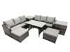 Fimous Garden Rattan Outdoor Furniture Set 8 Seater with 3 Seater Sofa 2 Side Table 2 Big Stools Dark Grey