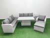 Fimous 8 Seater Poly Rattan Outdoor Garden Furniture Adjustable Lifting Dining or Coffee Table Sofa Set Patio 3 Seater Sofa Reclining Chair 3 Seater Sofa Big Footstool 2 Side Table Light Grey