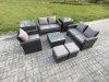 Fimous 7 Seater Outdoor Rattan Garden Furniture Set Conservatory Patio Sofa Coffee Table Set with Chair 2 Side Tables 2 Small Footstools Dark Grey Mixed