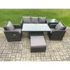 Fimous Wicker PE Rattan Outdoor Garden Furniture Set Height Adjustable Rising lifting Dining Table With Armchair Side Table Footstool