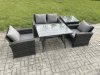 Fimous Outdoor Garden Furniture High Back Rattan Sofa Dining Table Set with Side Table Dark Grey Mixed