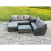 Fimous 6 Seater Rattan Wicker Garden Furniture Patio Conservatory Sofa Set with Rectangular Coffee Table 3 Seater Sofa Love Sofa Big Footstool Side Table