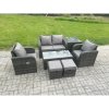 Fimous 6 Seater Rattan Lounge Sofa Set Outdoor Garden Furniture Set with Rectangular Coffee Table Love Sofa Side Table 2 Small Footstools Dark Grey Mixed