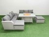 Fimous Outdoor Garden Furniture Sets 8 Seater Wicker Rattan Furniture Sofa Sets with Firepit Dining Table high Back Lounge Sofa 2 Big Footstool Light Grey