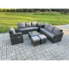 Fimous Outdoor Rattan Garden Furniture Set Conservatory Patio Sofa Coffee Table With Reclining Chair Side Table 2 Small Footstools Dark Grey Mixed