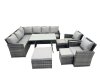 Fimous 11 Seat Poly Rattan Outdoor Patio Oblong Dining Table Corner Sofa Set with 3 Stool 2 Chairs for Garden Backyard Dark Grey Mixed