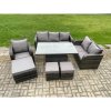 Fimous Rattan Outdoor Furniture Garden Dining Set Patio Height Adjustable Rising lifting Table Reclining Chair Sofa With 3 Footstools Dark Grey Mixed