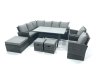 Fimous Outdoor Furniture Garden Dining Set Rattan Corner Sofa Set with 3 Footstools 2 Armchairs Dark Grey Mixed