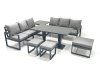 Fimous 9 Seater Aluminium Outdoor Garden Furniture Set with Adjustable Rising Lifting Dining Table 3 Seater Sofa 3 Footstools Side Table Dark Grey