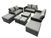 Fimous PE Rattan Garden Furniture Set Lounge Double Seat Sofa Coffee Table Set with 4 Stools Dark Grey Mixed