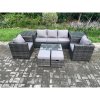 Fimous Outdoor Rattan Garden Furniture Set with 3 Seater Sofa Coffee Table 2 Side Tables 2 Armchairs 2 Small Footstool Patio Lounge Sofa Set Dark Grey Mixed