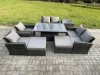 Fimous Outdoor Garden Furniture Sets 8 Pieces Wicker Rattan Furniture Sofa Dining Table Set with 2 Big Footstool Side Table Dark Grey Mixed