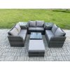 Fimous Outdoor Garden Furniture Sets 7 Seater Wicker Rattan Furniture Sofa Sets with Square Coffee Table Love seat Sofa Big Footstool 2 Side Tables
