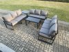 Fimous Aluminium 9 Seater Outdoor Garden Furniture Set Lounge Sofa Oblong Coffee Table Side Table Sets with Cushions Dark Grey