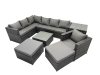Fimous Rattan Garden Furniture Patio Furniture Sets with Corner Sofa Chair Square Coffee Table 2 Big Footstools Side Table Dark Grey Mixed