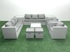 Fimous Outdoor Rattan Sofa Garden Furniture Set with 2 Armchairs Square Coffee Table 2 Small Footstools 2 Side Tables Light Grey Mixed