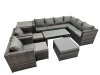 Fimous Outdoor Rattan Oblong Coffee Table Corner Sofa Sets Garden Furniture Set with 2 Chairs 3 Stools Side Table Dark Grey Mixed