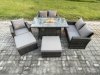 Fimous 7 Seater Rattan Garden Furniture Set Outdoor Lounge Sofa Chair Gas Fire Pit Dining Table Set With 2 Big Footstool Double Seat Sofa Armchiar
