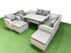 Fimous 8 Seater Outdoor Reclining Chair Love Sofa Set Rattan Garden Furniture Set with Rectangular Dining Table 2 Big FootStools 2 Side Table Light Grey
