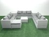 Fimous Rattan Garden Outdoor Furniture Set 10 Seater Rattan Garden Sofa Set with Big Footstool Side Table Light Grey Mixed