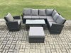 Fimous Rattan Corner Sofa Garden Furniture Set with Big Footstool Rectangular Coffee Table Armchair with Cushion Dark Grey Mixed