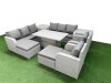 Fimous PE Rattan High Back Lounge Sofa Set Patio Adjustable Lifting Dining or Coffee Table & Chairs Set with 3 Seater Sofa Reclining Chair 2 Big Footstool 2 Side Table Light Grey