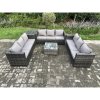 Fimous Rattan Garden Furniture Set 9 Seater Patio Outdoor Lounge Sofa Set with Side Table Square Coffee Table Dark Grey Mixed