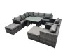 Fimous 10-seater Outdoor PE Rattan Sofa Set with Dining Table Patio Garden Furniture Sets with 2 Chair 2 Big Stools Dark Grey Mixed