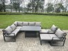 Fimous Aluminium Garden Furniture Sets,9 Seater Outdoor Conversational Dining Set with Adjustable Rising Lifting Dining Table,2 Big Footstools Dark Grey
