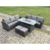 Fimous Rattan Garden Furniture Set with Fire Pit Table 8 Seater Outdoor Lounge Sofa Set Dark Grey Mixed