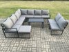 Fimous Aluminium 10 Seater Patio Outdoor Garden Furniture Lounge Corner Sofa Set with Oblong Coffee Table with Big Footstool Dark Grey