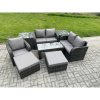 Fimous 8 Pcs Rattan Outdoor Garden Furniture Sofa Set Patio Table & Chairs Set with 2 Side Tables 2 Big Footstool Dark Grey Mixed