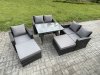 Fimous Garden Dining Set Wicker PE Rattan Outdoor Furniture Sofa with Rectangular Dining Table Double Seat Sofa 2 Big Footstool Armchair Dark Grey Mixed