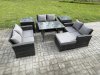 Fimous 7 PCS Outdoor Lounge Sofa Set Wicker PE Rattan Garden Furniture Set with Rectangular Dining Table Love Seat Sofa 2 Side Tables Big Footstool Dark Grey Mixed
