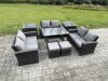 Fimous Outdoor Lounge Sofa Set Wicker PE Rattan Garden Furniture Set with Rectangular Dining Table 2 Seat Sofa 2 Small Footstools 2 Side Tables Dark Grey Mixed