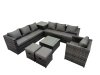 Fimous 9 Seater Garden Outdoor Rattan Furniture Set Patio Corner Sofa Coffee Table with Side Table 2 Small Stool Dark Grey