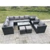 Fimous 10 Seater Rattan Corner Sofa Lounge Sofa Set With Rectangular Coffee Table Side Table 2 Arm Chair and 2 Stools Dark Grey Mixed
