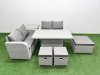 Fimous 7 Seater Outdoor Love Sofa Set Rattan Garden Furniture Set with Adjustable Lifting Dining or Coffee Table 3 Footstool Side Table Light Grey