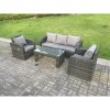 Fimous 5 Seat PE Rattan Garden Furniture Set Adjustable Chair Lounge Sofa Set Oblong Coffee Table Dark Grey Mixed