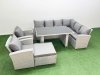 Fimous Outdoor Garden Furniture Sets 9 Seater Wicker Rattan Corner Sofa Sets with Rectangular Dining Table Lounge Sofa Big Footstool Light Grey