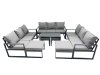 Fimous Outdoor Garden Furniture Set Aluminium Lounge 3 Seat Sofa Oblong Coffee Table Sets with 4 Stools Dark Grey